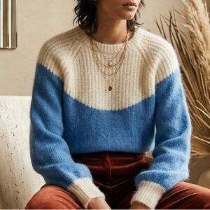FRNCH Paris "Marianne" Mohair-Blend Colorblock Sweater – Blue & Cream (Size M)